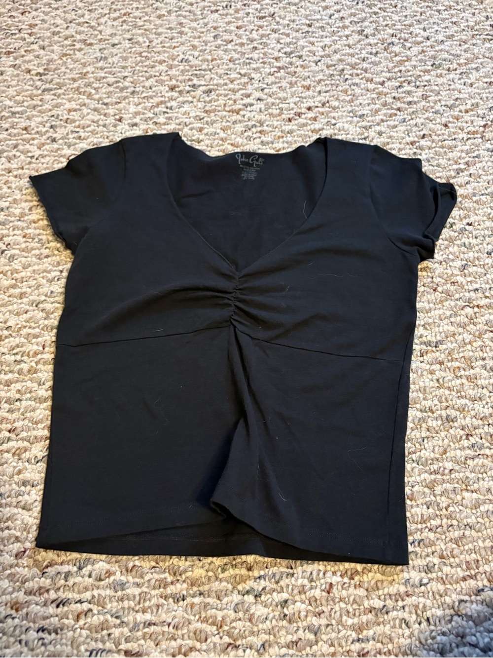 Brandy Melville Black Short Sleeve V-Neck Ruched Front Top